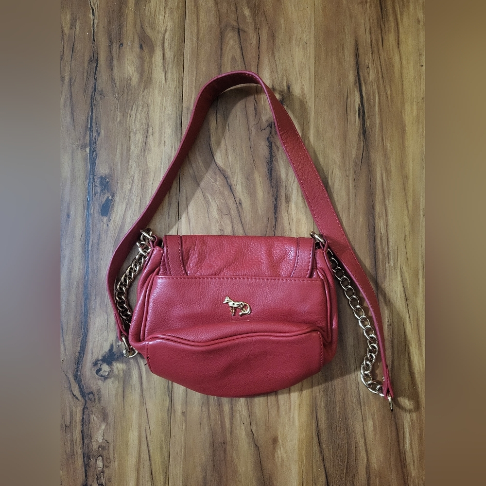 Emma Fox Leather Handbag, Red, Crossbody, Small, Gold Chain, Floral Interior